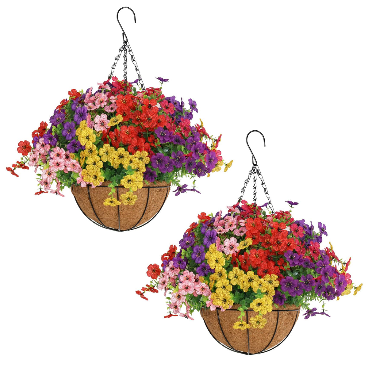 Senjie artificial hanging flowers in an outdoor basket for porch decor.