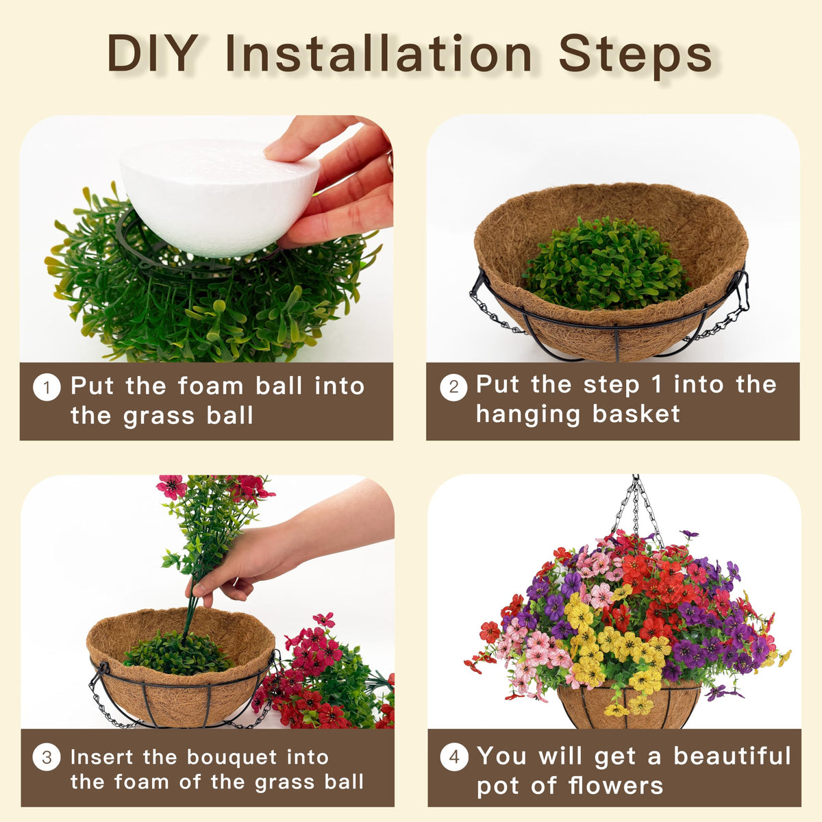Senjie assembly-ready hanging planter with plant ball included.