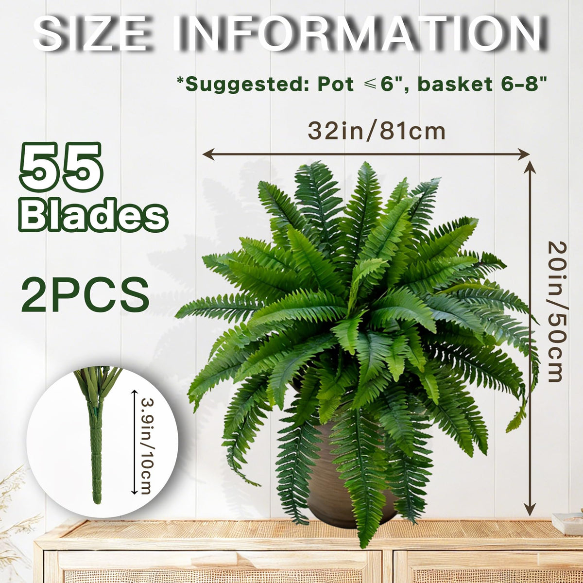 Senjie artificial fern 32inch full pack for room-wide greenery