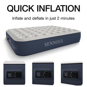SENNOUL air mattress queen shows 650-pound capacity for stable overnight comfort.