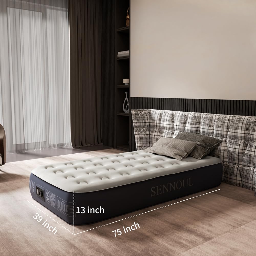 Portable SENNOUL air mattress ideal for camping, guests, and travel.