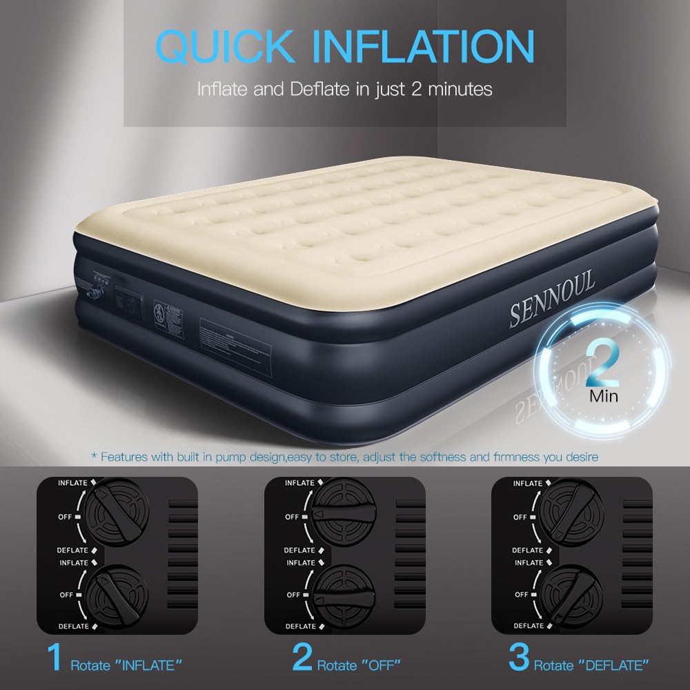 SENNOUL air mattress queen 40 coil beams provide even support and lasting comfort