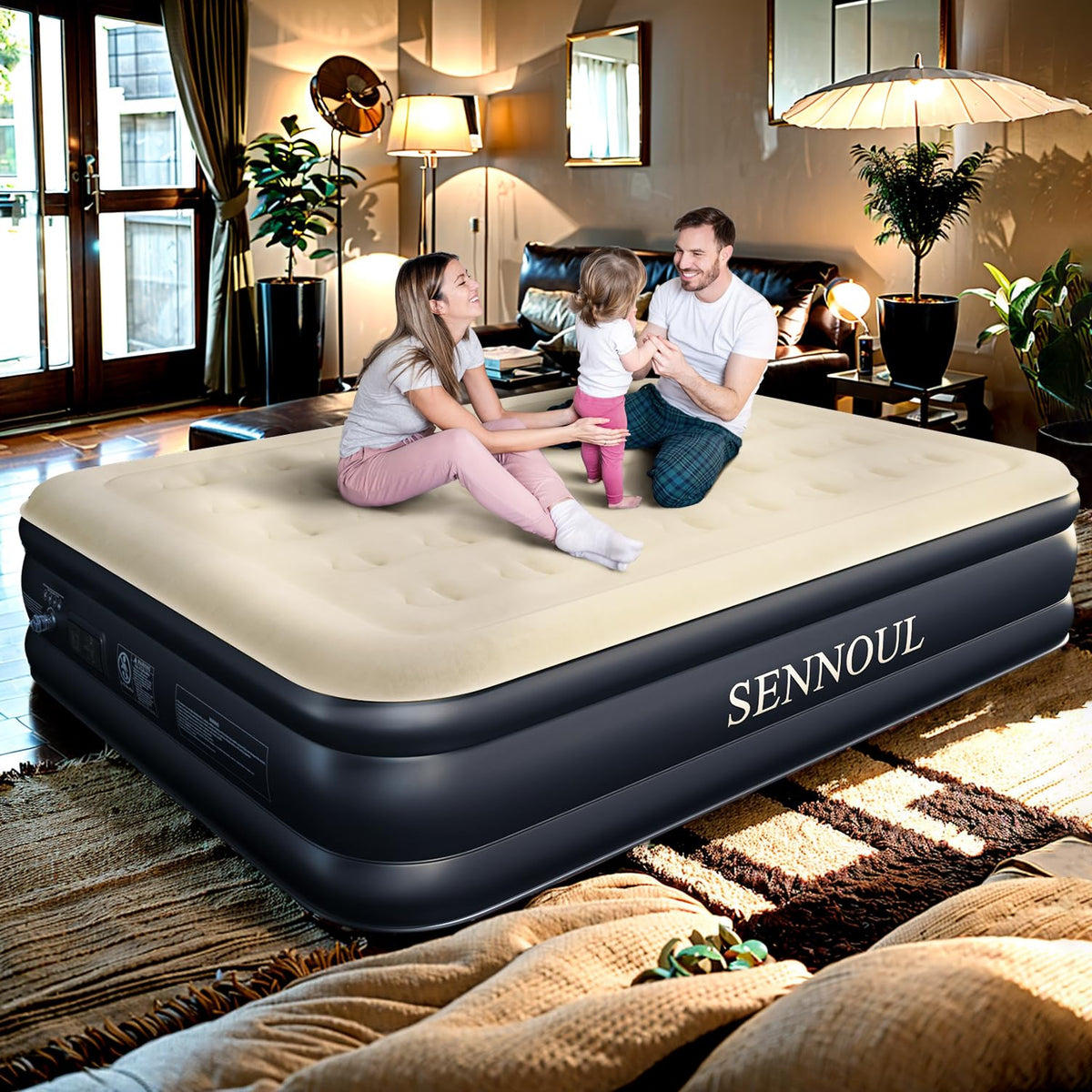 SENNOUL air mattress queen non-slip base keeps mattress securely in place overnight