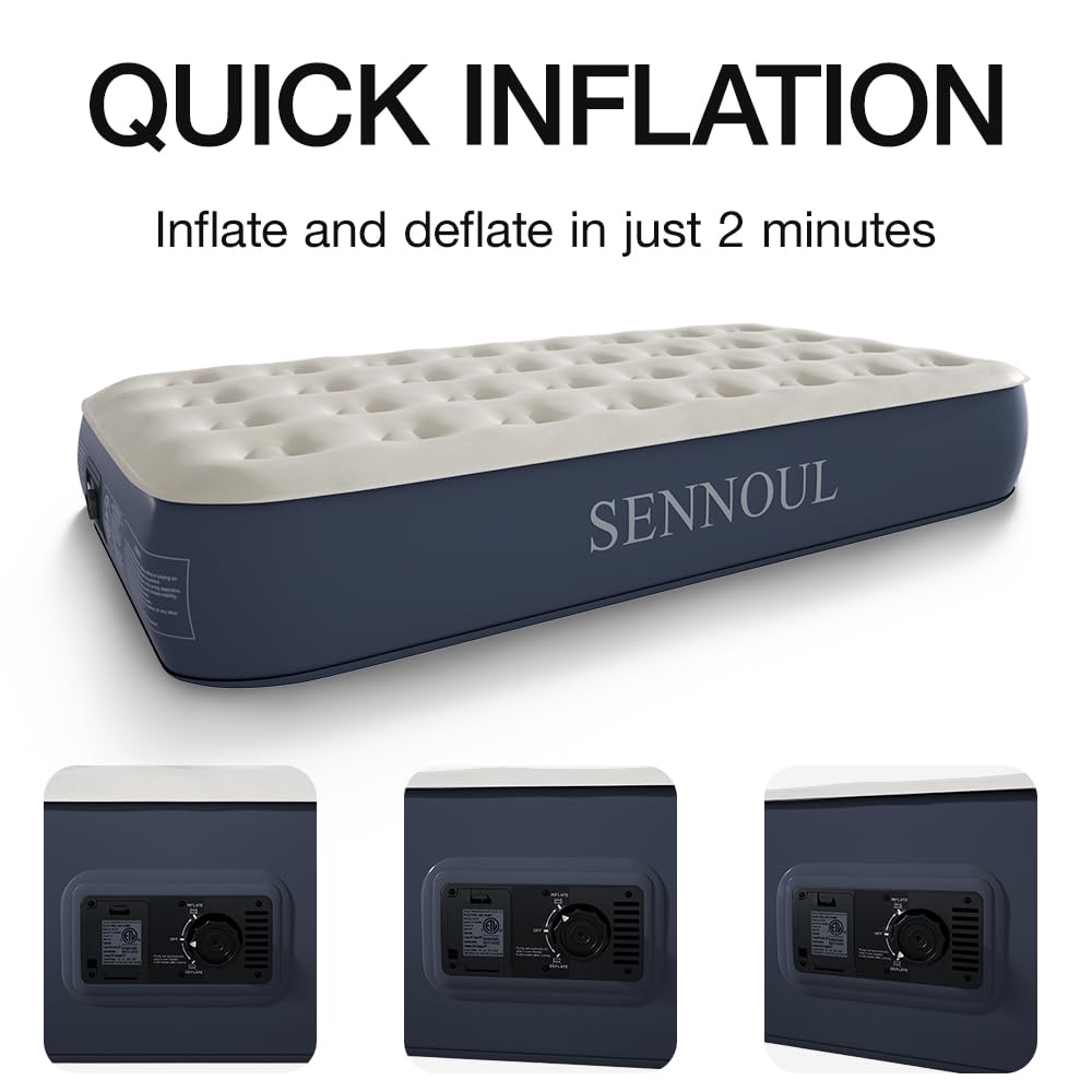 SENNOUL twin air mattress with 13-inch height and ample sleeping surface.