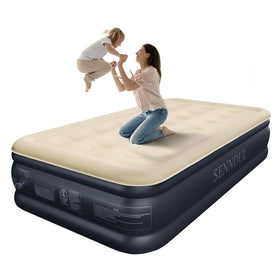 SENNOUL twin air mattress with built-in pump ready for quick setup for guests.