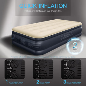SENNOUL twin air mattress with flocked surface offering comfortable, skin-friendly sleep.