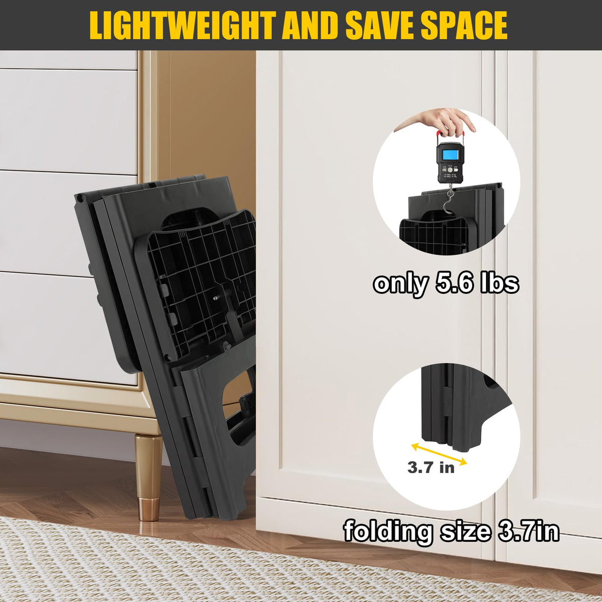 SENQI foldable stool shown in bathroom tasks to save space.