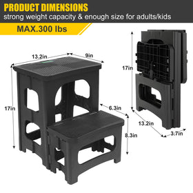 SENQI folding 2-step stool folded compact fits in closet or car.