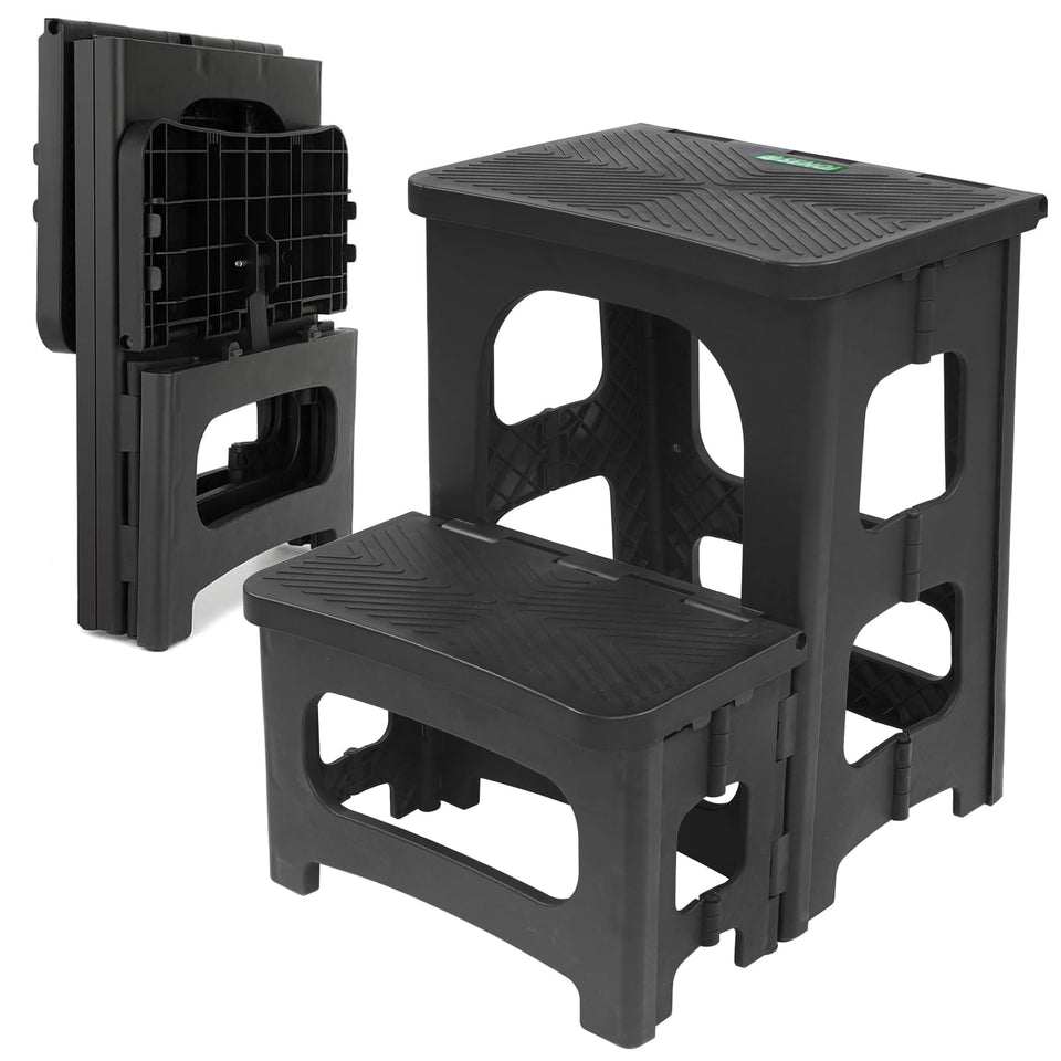 SENQI folding 2-step stool in open position provides stable reach for kitchen tasks.