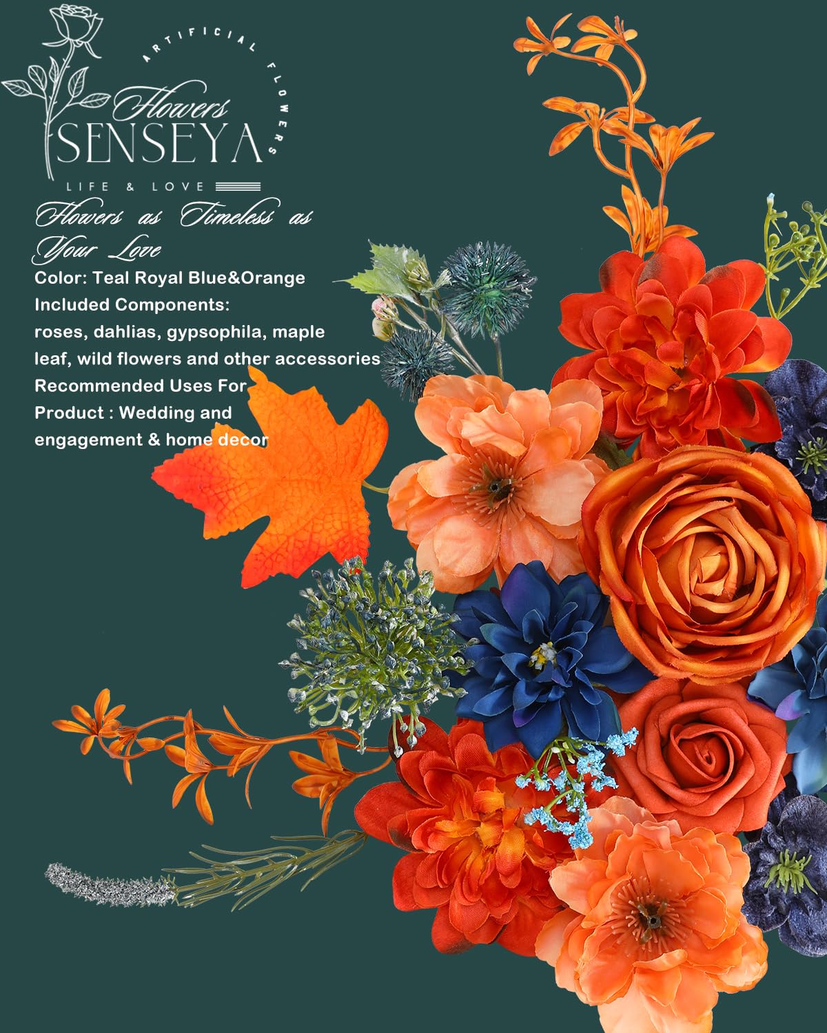 Senseya teal orange peonies for elegant centerpieces and decor