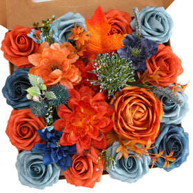 Senseya teal orange roses and dahlias stems for vibrant wedding bouquets