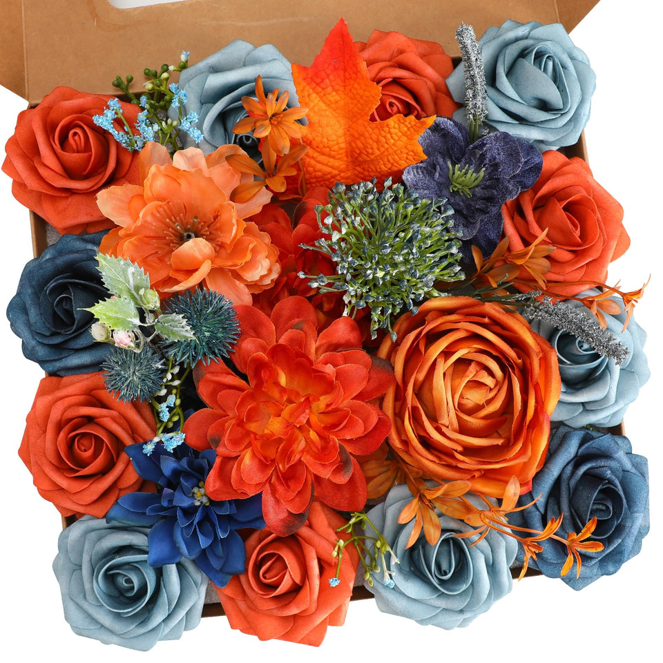 Senseya teal orange roses and dahlias stems for vibrant wedding bouquets