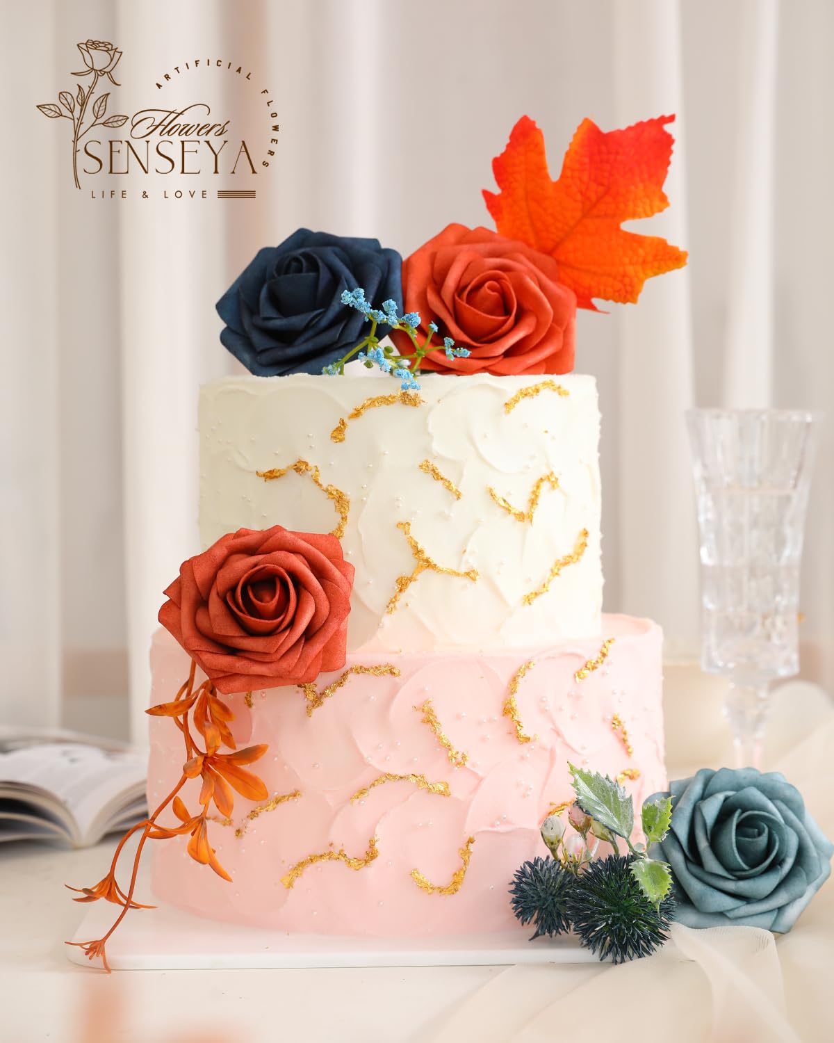 Senseya wedding arch and centerpiece ideas with teal orange florals