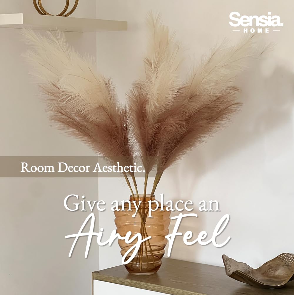 Sensia Home maintenance-free pampas, no mess, easy setup on shelves.