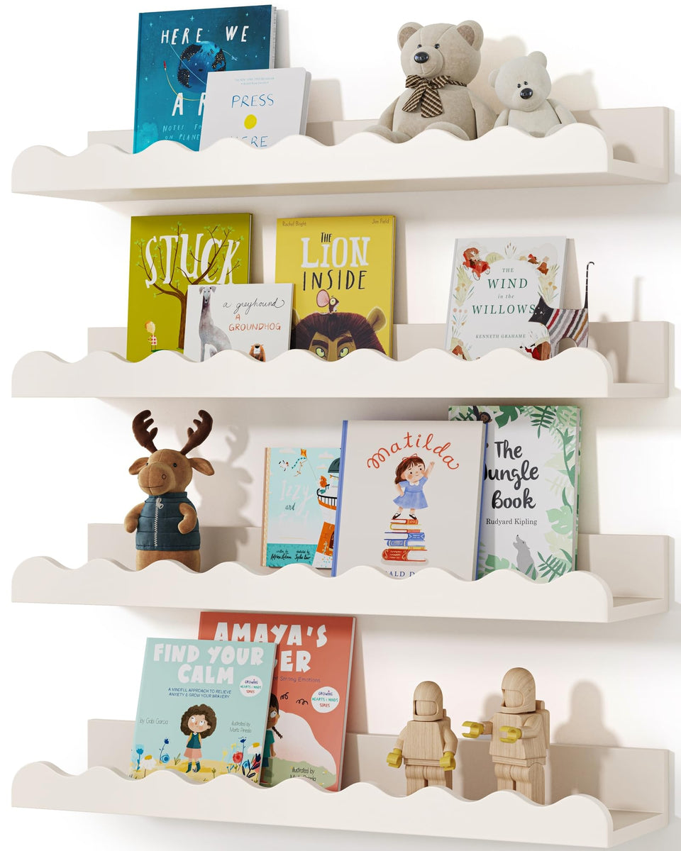 Seocry Kids' Bookshelf set of 4 on white wall offers compact storage and display.