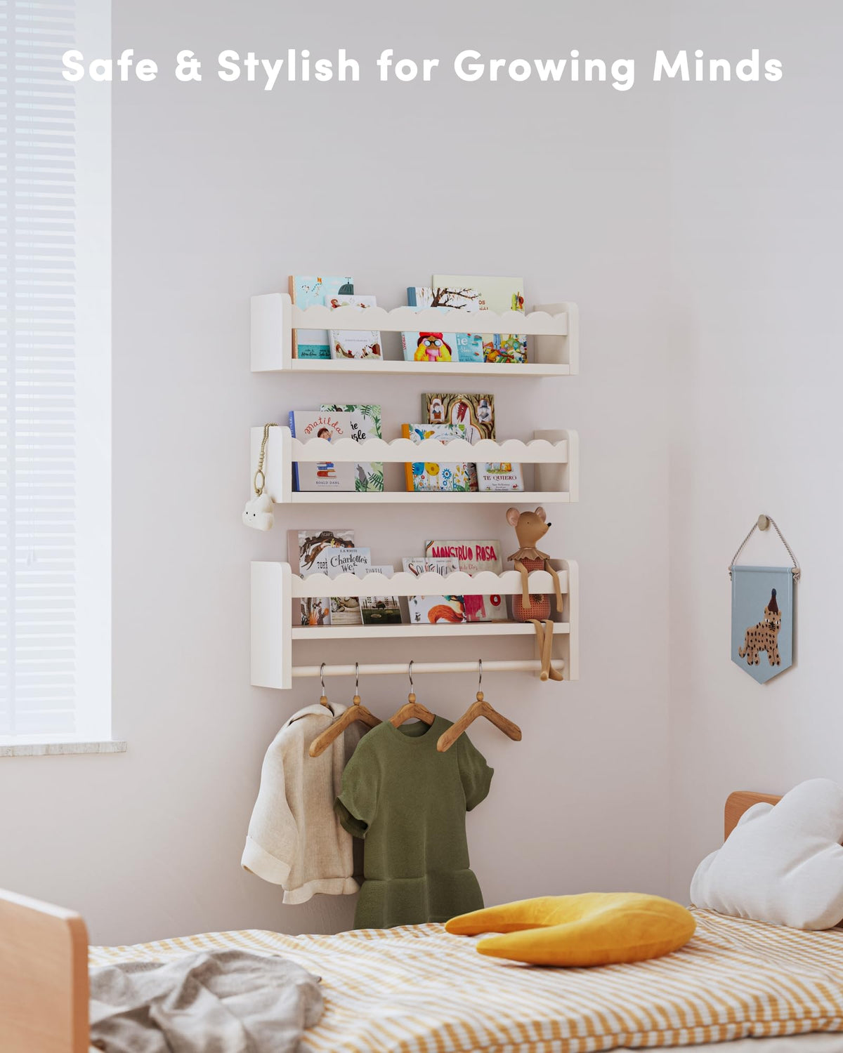 Seocry nursery shelf display cluster above crib for easy access