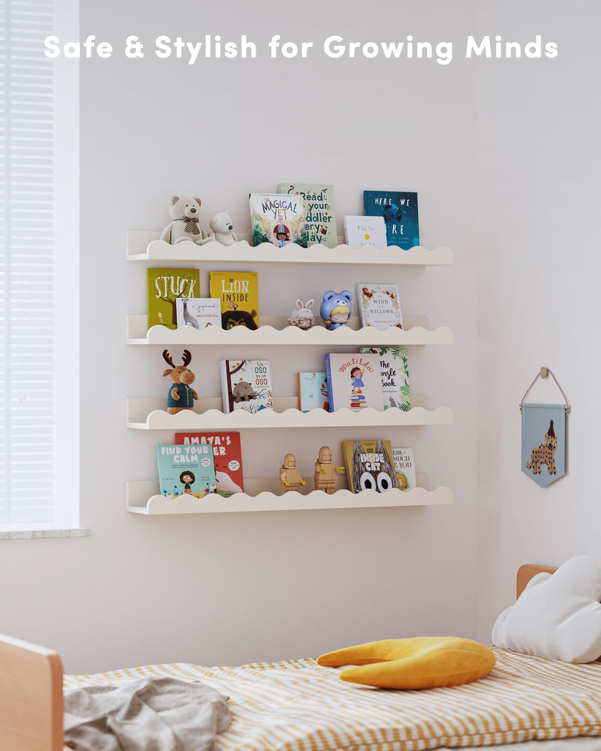 Seocry Nusery Shelves with tree motif for decorative storage