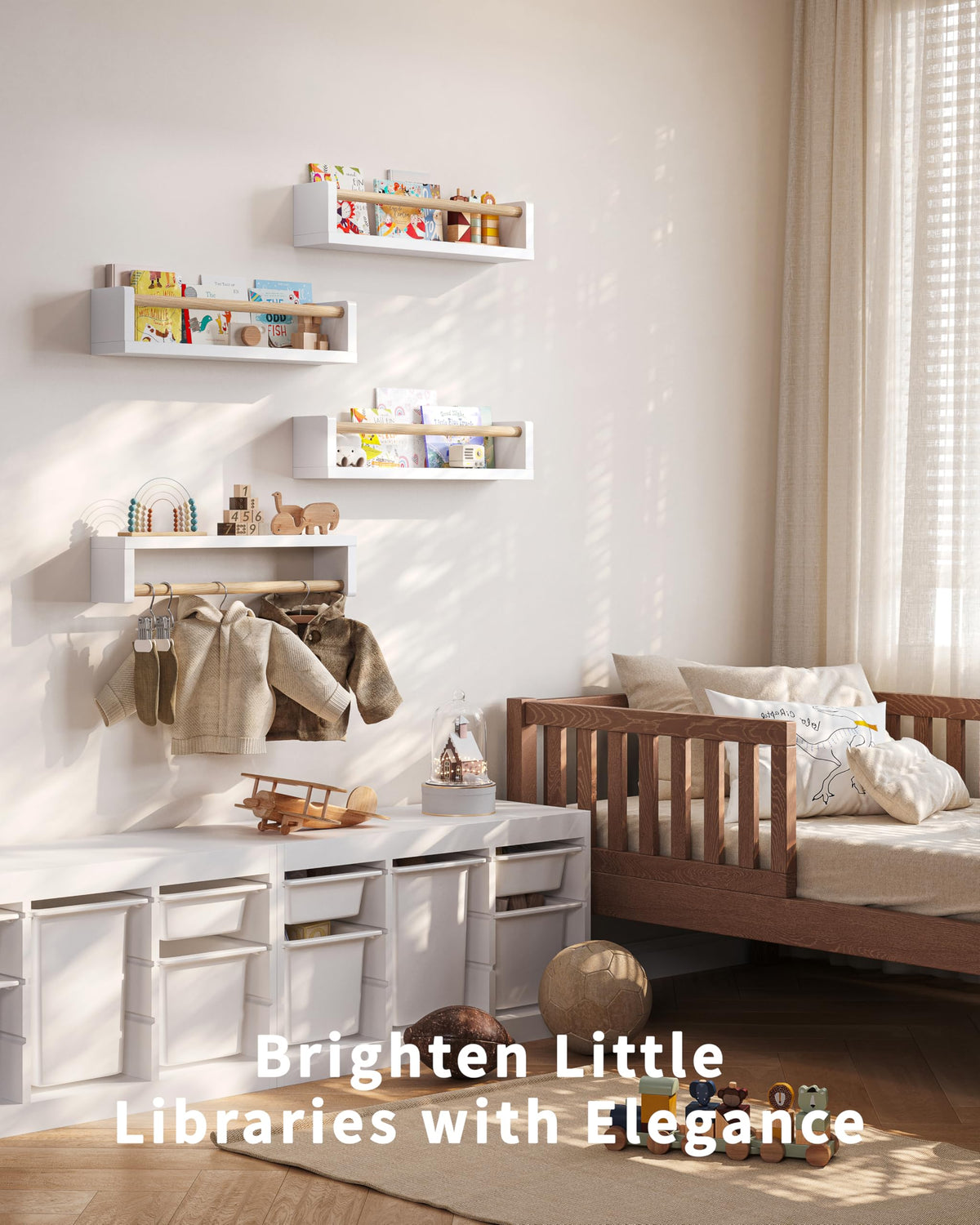 Seocry storage for books and toys keeps a child's space neat.