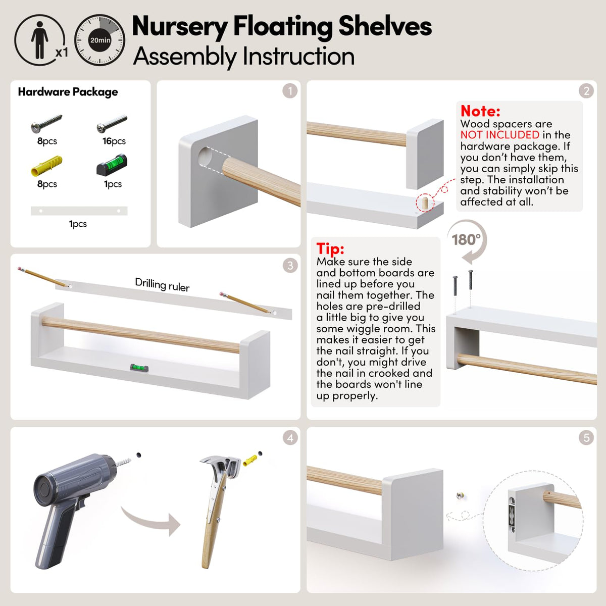 Seocry wall-mounted shelves for kids' room provide easy access to favorites.