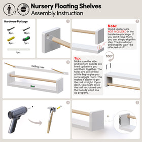 Seocry wall-mounted shelves for kids' room provide easy access to favorites.