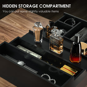 Sephyroth hidden storage compartment blends with the box’s finish.