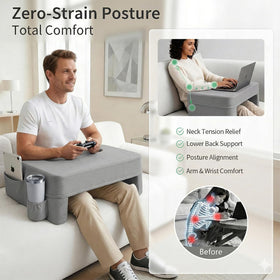 Septsun pillow with cup holder pocket keeps beverage and devices handy.