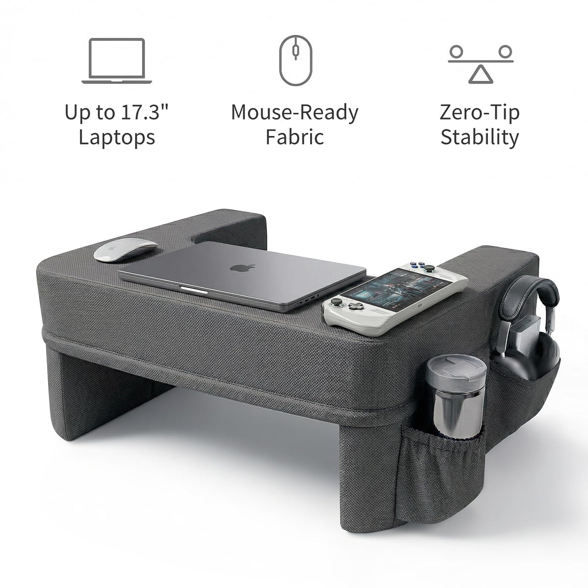 Septsun lap desk pillow in gaming and reading setup on sofa