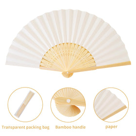 Sepwedd cream-colored paper fan closed, compact and easy to carry for on-the-go occasions.