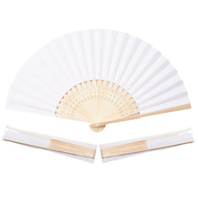Sepwedd white paper hand fan in closed position, compact and travel-friendly.