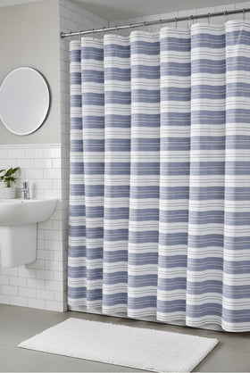 Serafina Home denim navy curtain complements coastal and farmhouse interior styles.