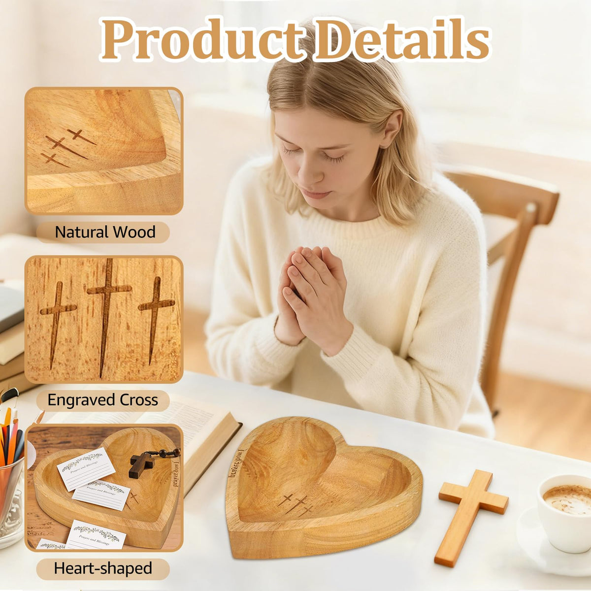 Sereficy heart-shaped wooden bowl ready for meditation and display.