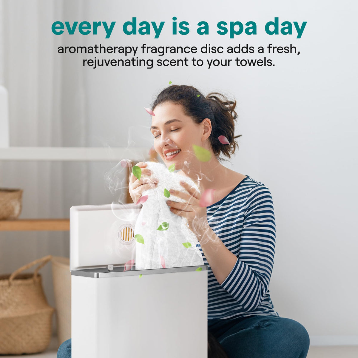 SereneLife towel warmer with double-walled lid for safer bathroom use.