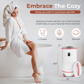 SereneLife towel warmer with fragrant disc holder adds calming scent during use.