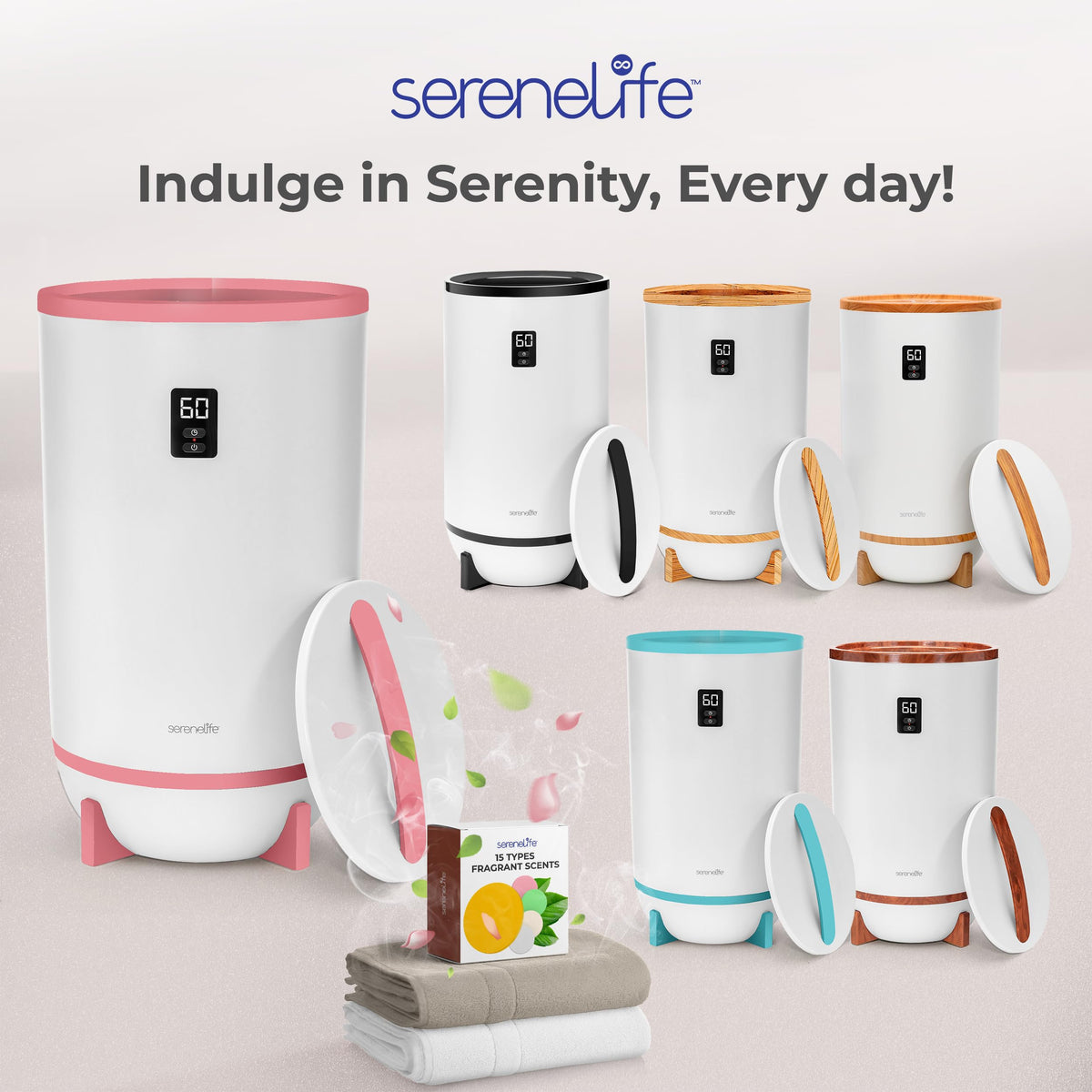 SereneLife towel warmer in pink adds a soft bathroom accent and warmth.