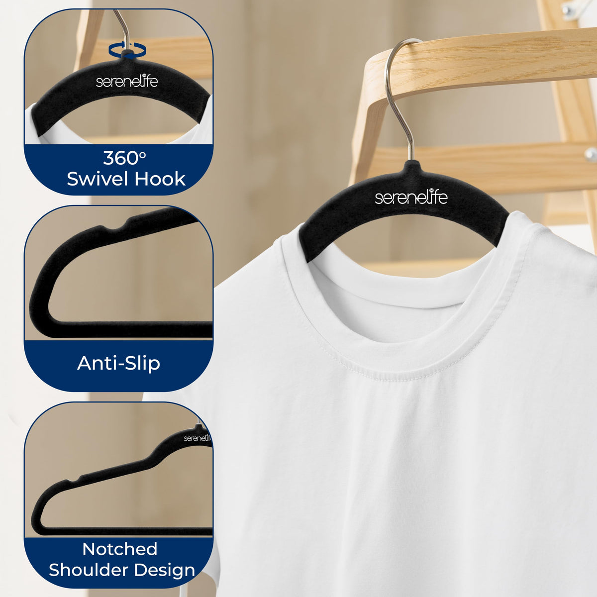 SereneLife velvet hanger fabric-friendly surface prevents snags on delicate fabrics.
