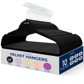 SereneLife velvet hanger with non-slip grip keeps garments in place.