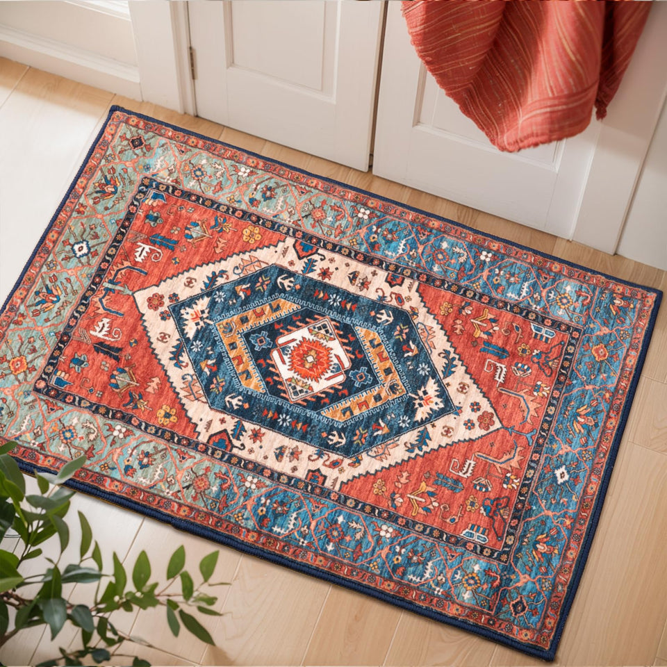 SERISSA boho rust entryway rug 2x3 adds vintage charm to your foyer.