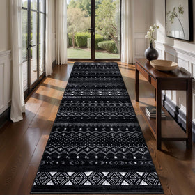 SERISSA hallway runner rug 2x10 with black and white geometric pattern for stylish entryways