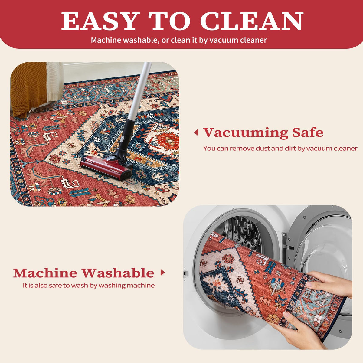 SERISSA non-slip backing keeps the rug securely in place.