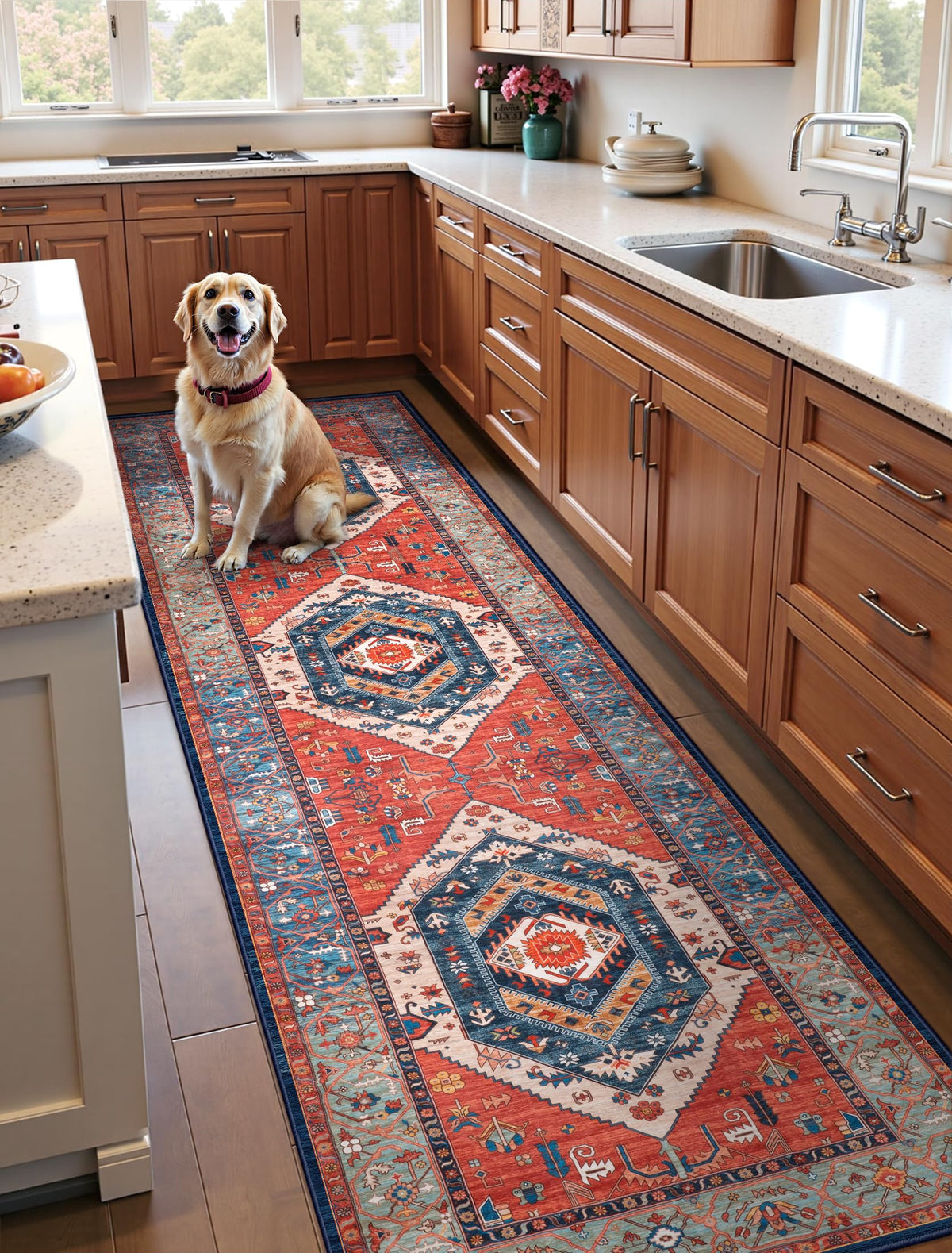 SERISSA Runner Rug with non-slip backing stays in place in busy hallways