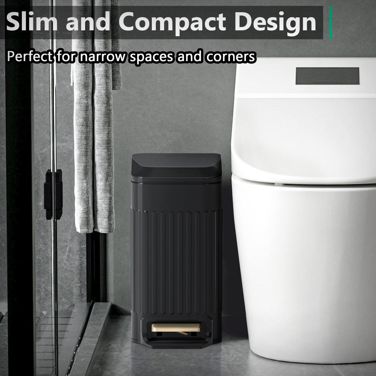 Seroelda metal pedal trash can enables hands-free opening.