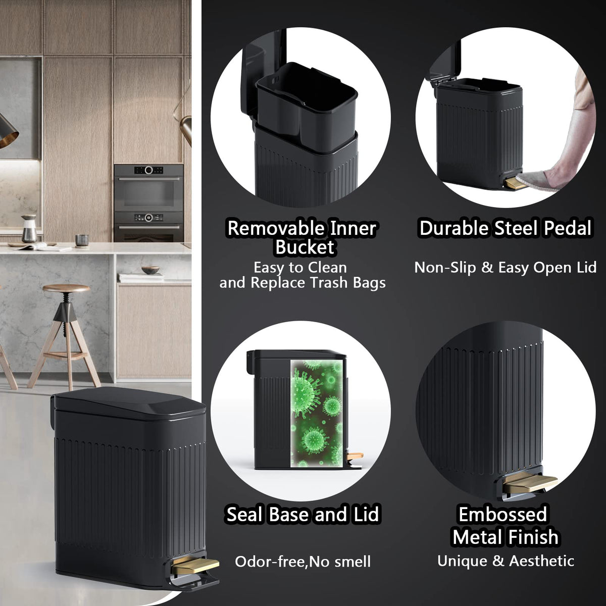 Seroelda removable inner bucket makes trash dumping easy.