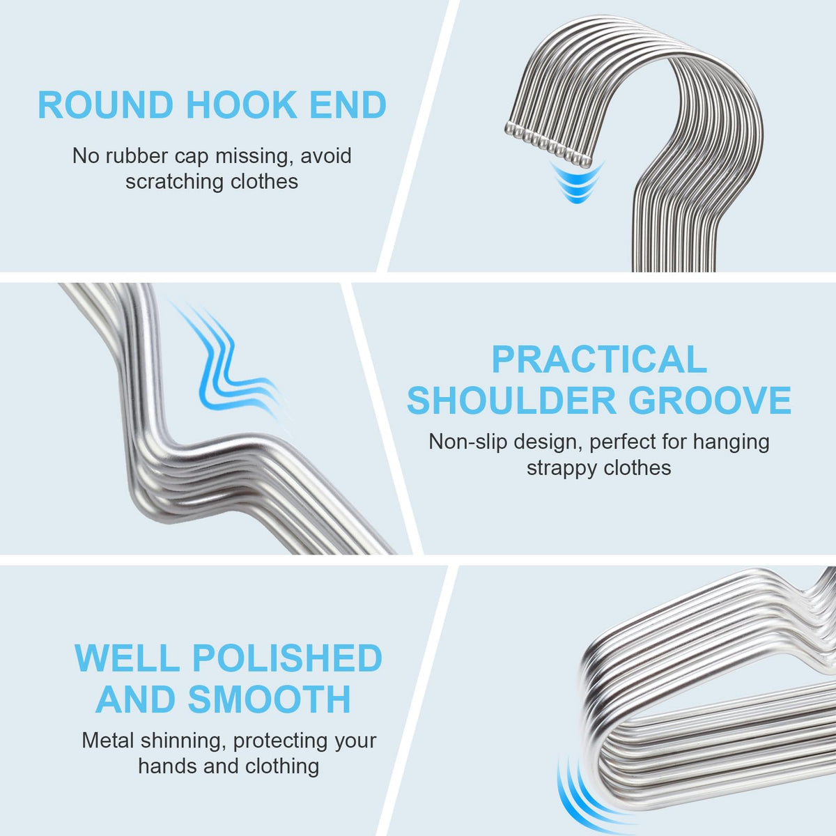 Seropy hangers with non-slip grooves hold garments securely.