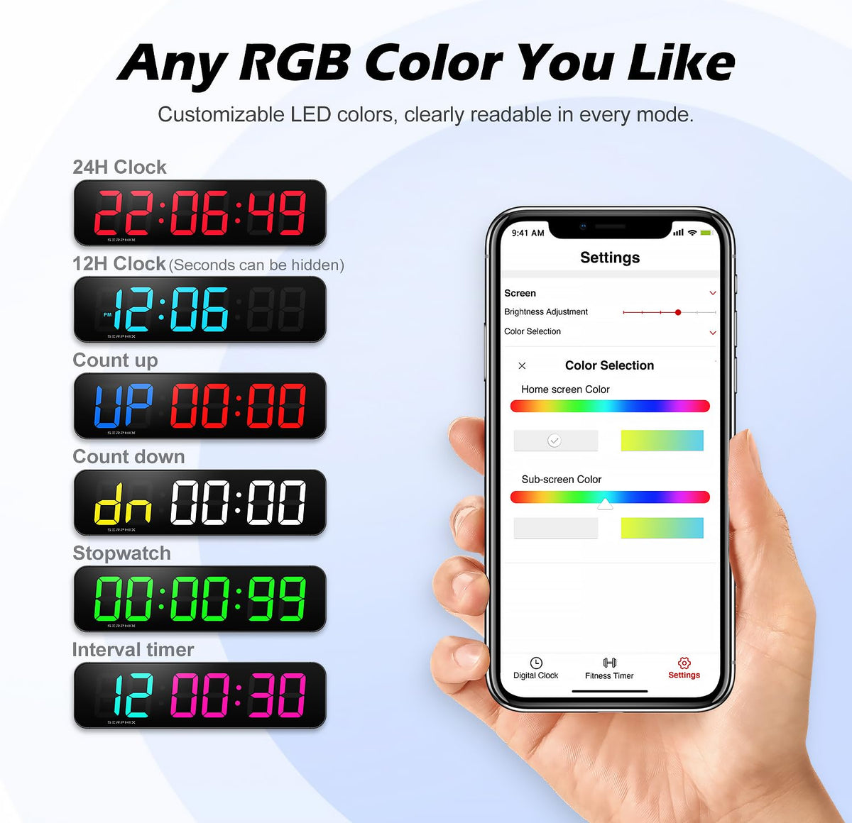 SERPHIX timer and stopwatch feature for precise workouts and tasks