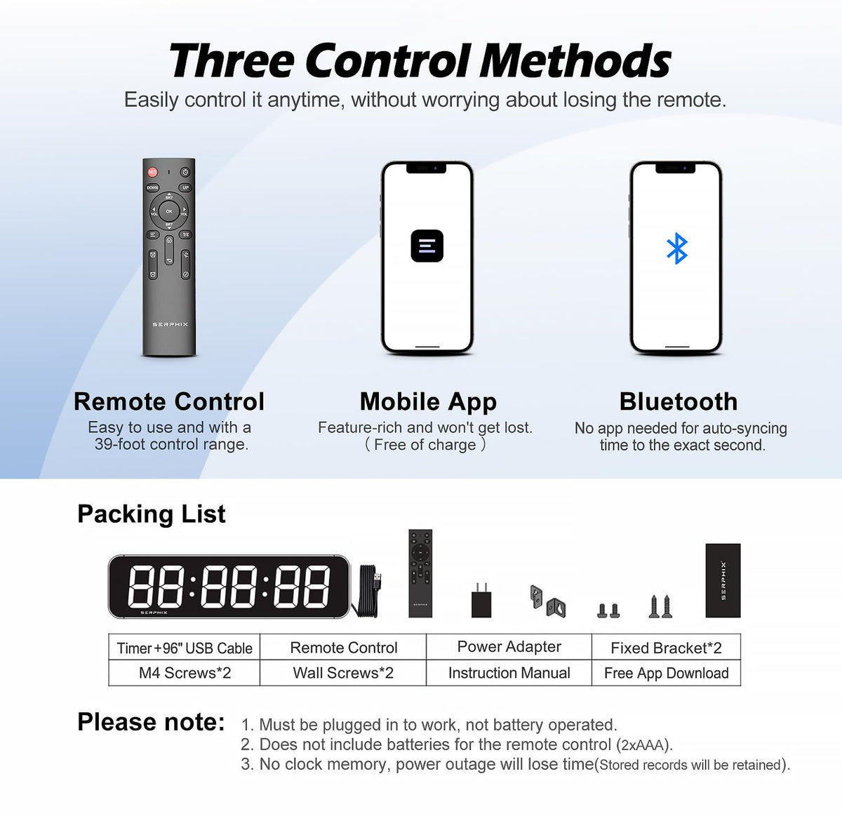 SERPHIX wall clock powered by USB, suitable for home, office, or garage