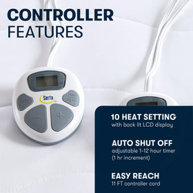 Serta auto shut-off timer graphic emphasizing safety feature