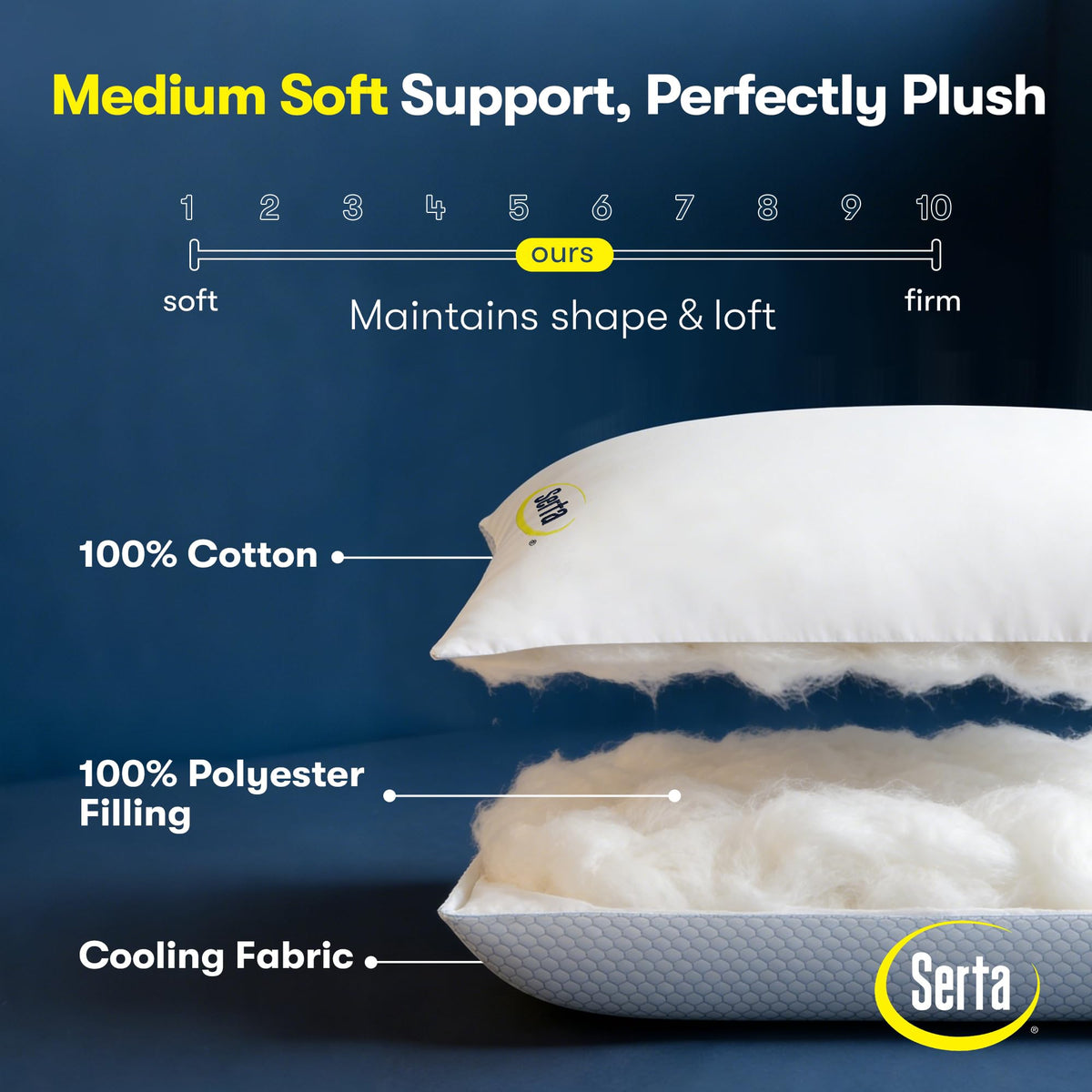 Serta Cooling Down pillow placed on bed suitable for side sleepers.