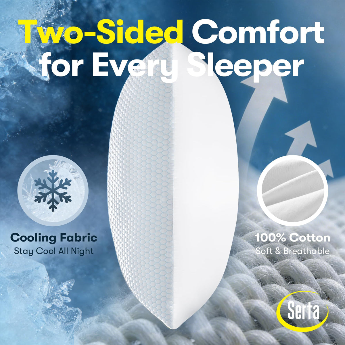 Serta cotton face side offers breathable, soft comfort for long restful nights.