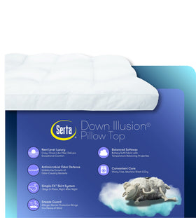 Serta Down Illusion allergy barrier weaving highlights protection.