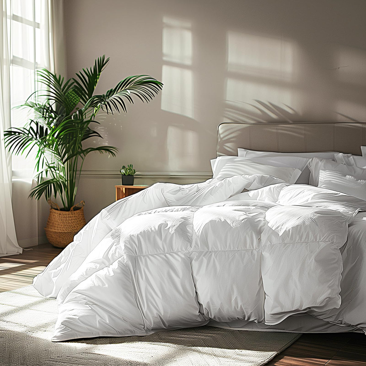 Serta goose feather down fiber comforter king cover with soft cotton for breathable warmth.
